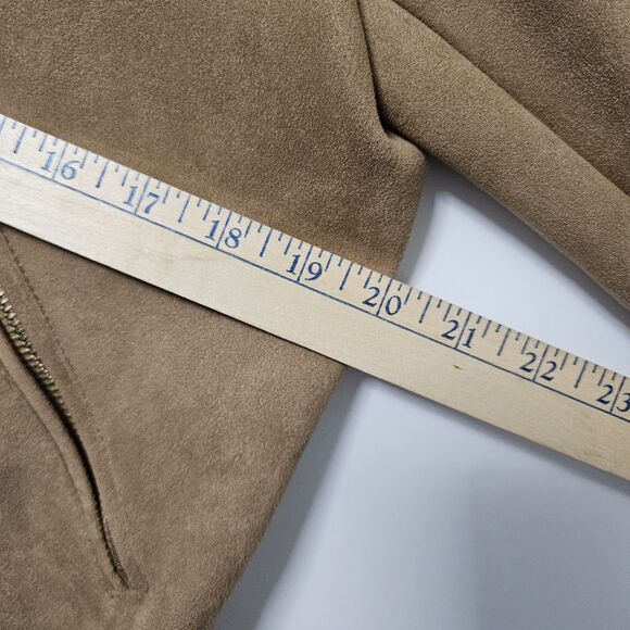 Vigoss Faux Suede Biker Jacket Women's Large Brown Pockets Gold Zipper Belted - Picture 7 of 9